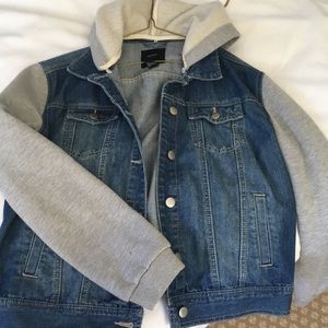 Denim jacket with grey sleeves
